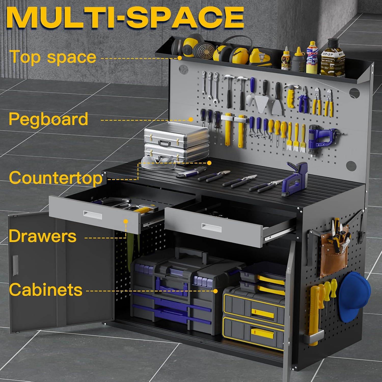 48" Workbench,Heavy Duty 2500 LBS Capacity Work Benches for Garage | Work Bench with Drawers and Storage,Work Table