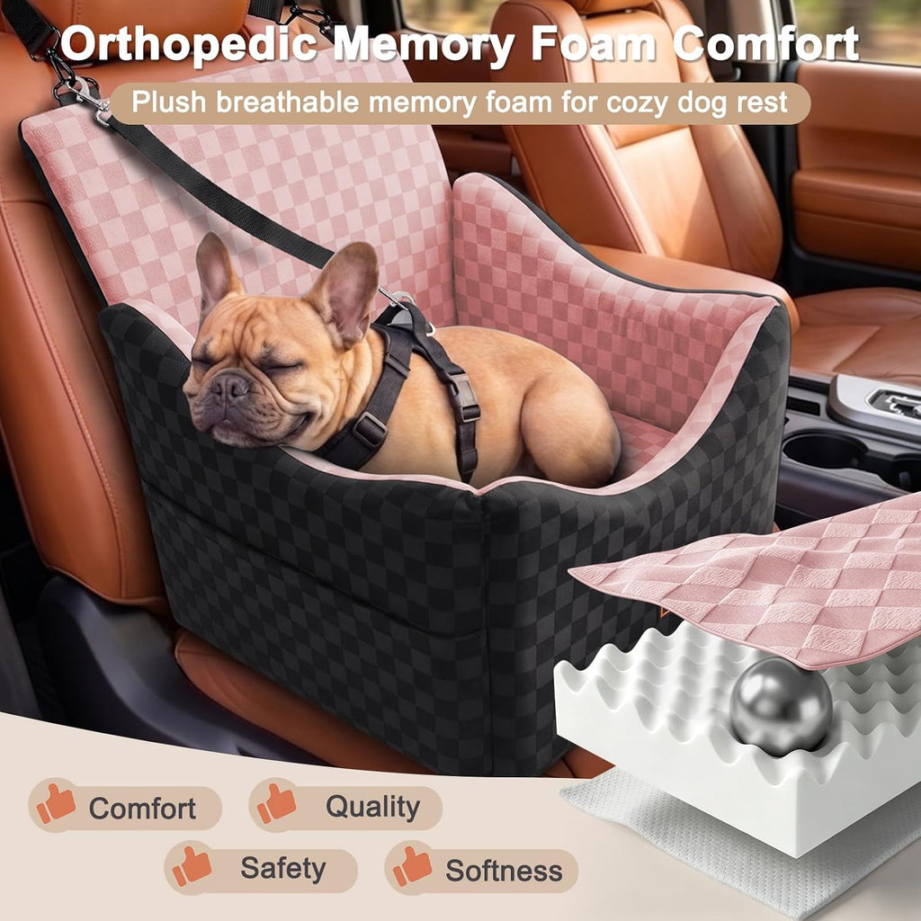 Elevated Dog Car Seat for Small/Medium Dogs up to 35 lbs, Memory Foam Booster Seat with Detachable Washable Cover