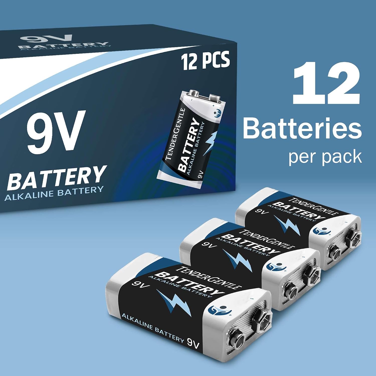 9 Volt Batteries 12 Pack - 9v Alkaline Batteries for Smoke Detectors, Carbon Monoxide Alarms, Security Systems