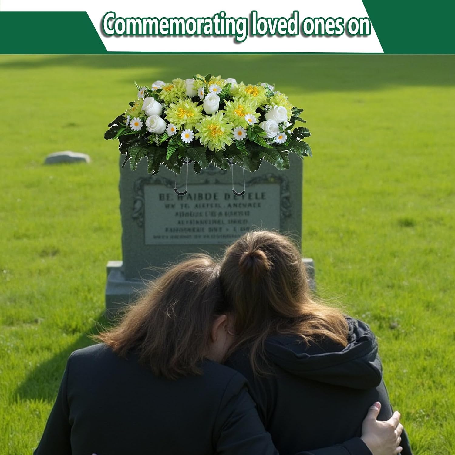 Cemetery Flowers Saddle Arrangement - Fade-Proof Artificial Floral Display for Gravesites - Quick Setup Memorial