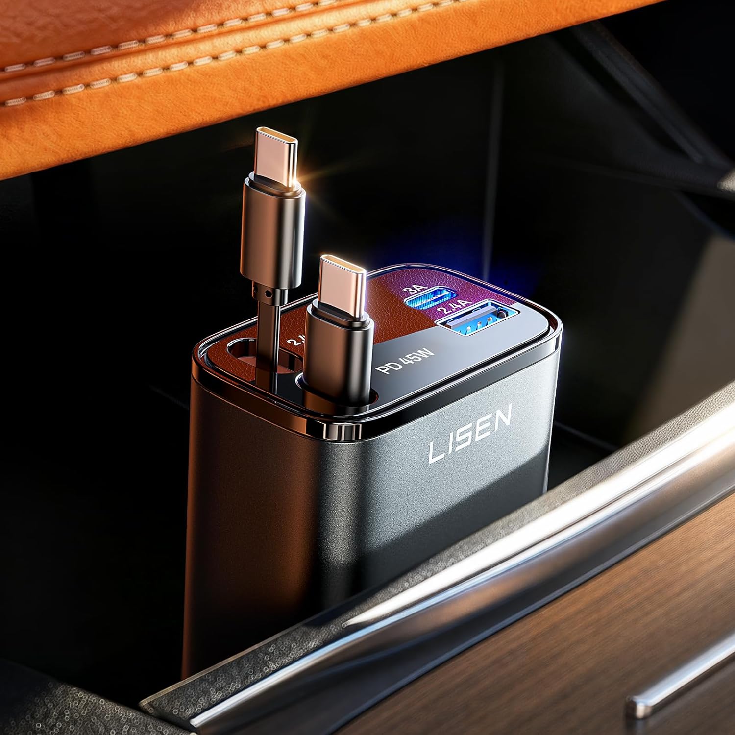 Retractable Car Charger, 84W Car Charger USB C Fast Charger Adapter for iPhone, Car Accessories for Men Women, Gifts