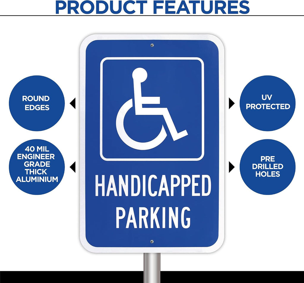 4-Pack Handicapped Parking Sign 12x18 Engineer Grade Aluminum | Engineer Grade - Rust Free - Weatherproof - UV Coated