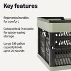 Collapsible Plastic Grocery Shopping Baskets with Ergonomic Handles, Stackable, 6.6 Gallon Capacity, Green, 3 Pack
