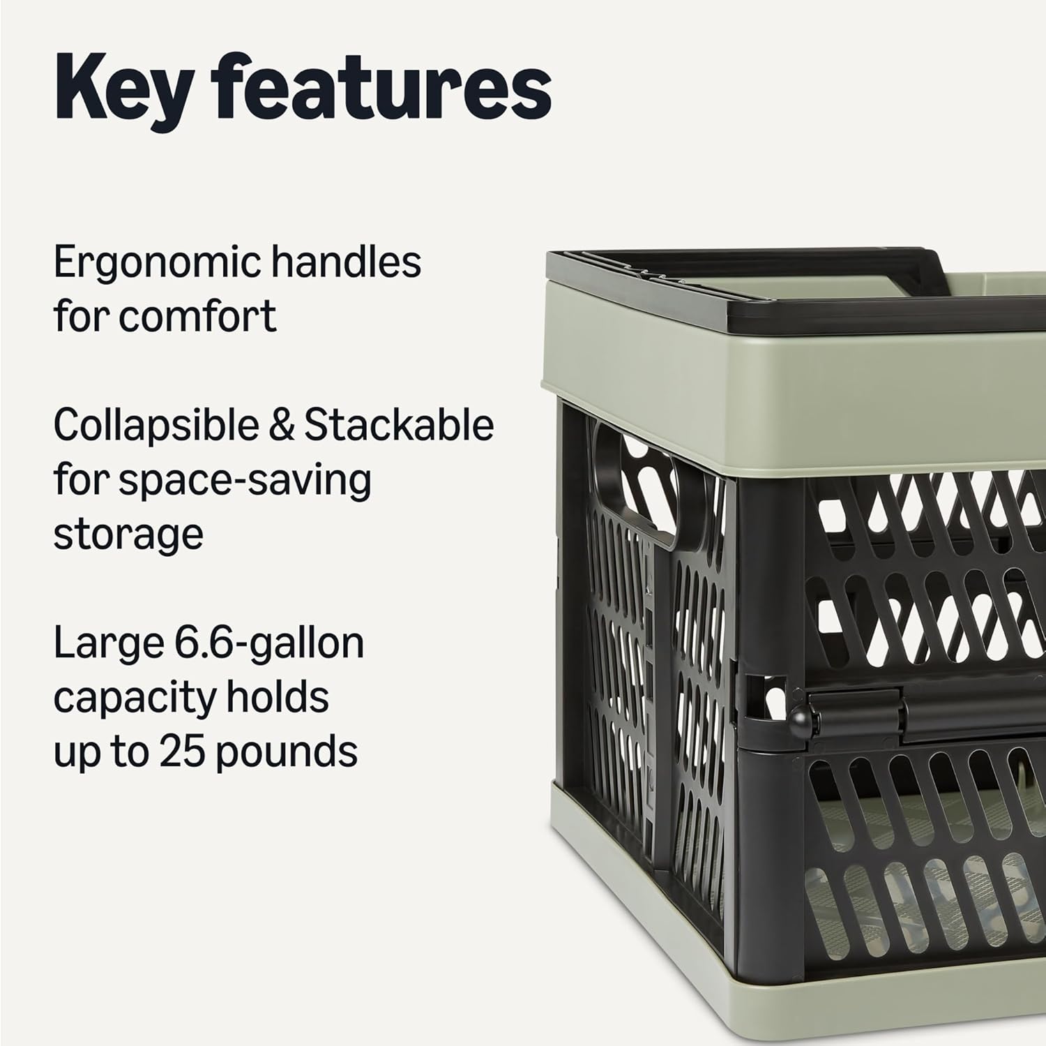 Collapsible Plastic Grocery Shopping Baskets with Ergonomic Handles, Stackable, 6.6 Gallon Capacity, Green, 3 Pack