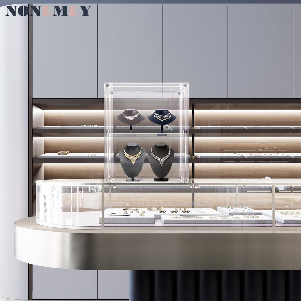 Acrylic Display case with Lock,3 Tier Lockable Security Display Case, Dustproof Protection Countertop Organizer Box