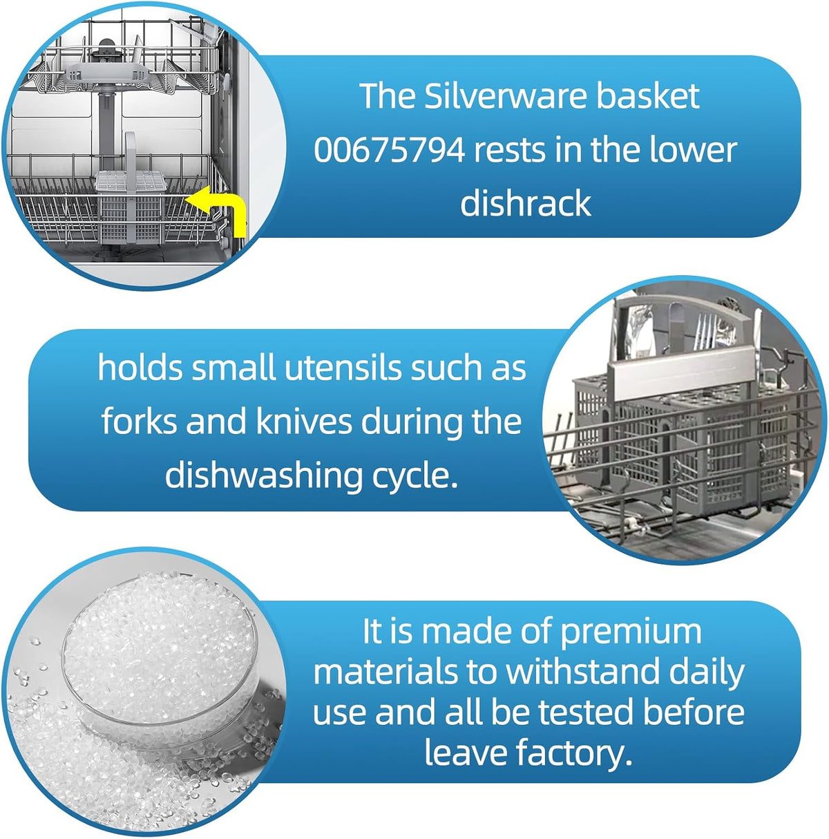 Upgraded 00675794 675794 9001396277 Dishwasher Cutlery Basket Silverware Basket (Gray) Replacement Part Compatible with Bosch Dishwashers, Set of 2
