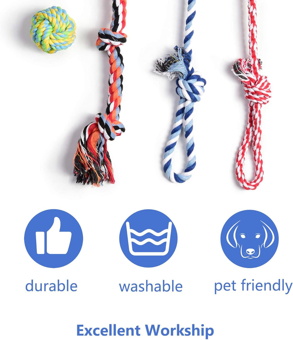 Dog Rope Toys 4 Pack, Puppy Teething Sturdy Cotton Chew Tug Ropes Indoor/Outdoor, Exercise Interactive Tug O'War Toys