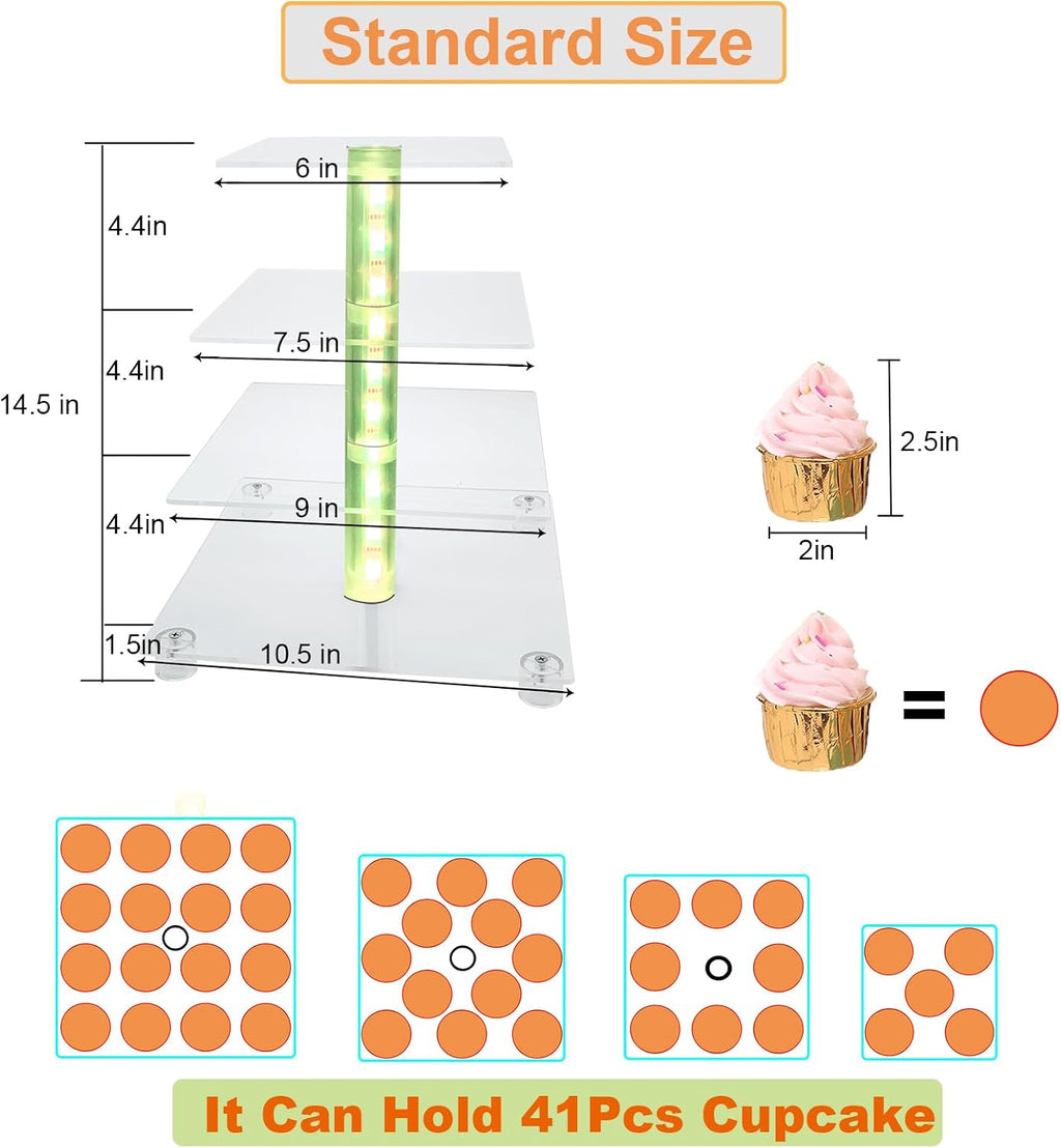 Cupcake Stand Acrylic 4 Tier Tower Display Cupcake Cake Stand with Remote LED Light,Multiple Color Changing