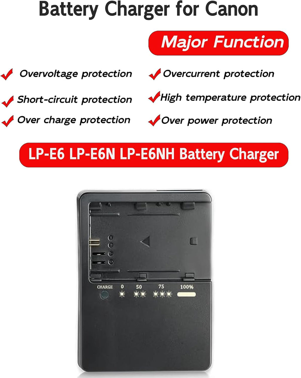 LC-E6 Battery Charger Compatible with Canon LP-E6 LP-E6N LP-E6NH, Replacement Camera Charger for EOS R5 R6 R7 5D Mark