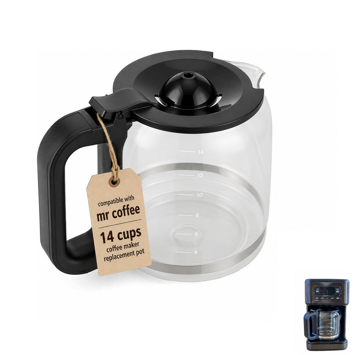 14 cups coffee maker replacement pot,compatible with mr coffee BVMC-PC14BL2