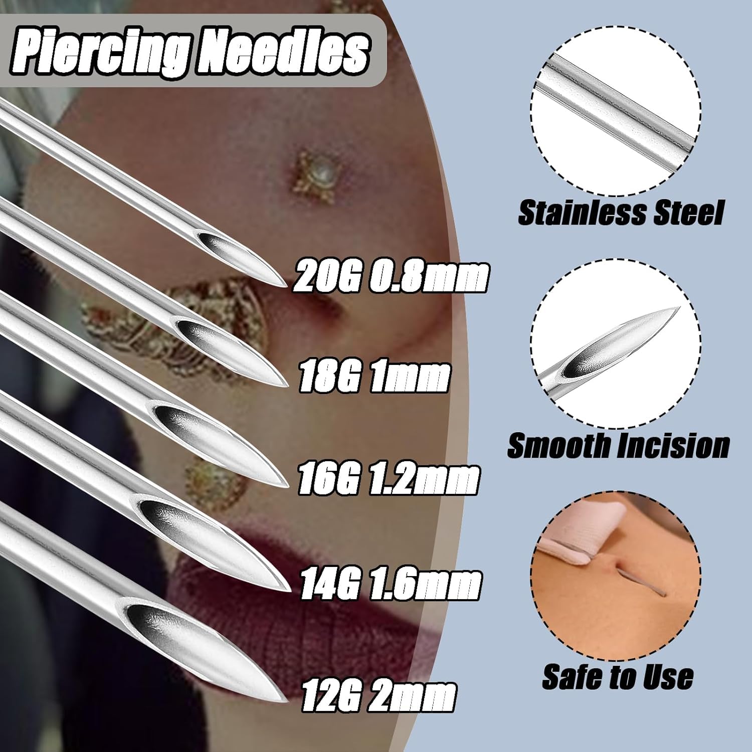 Body Piercing Tools Kit - 39pcs Piercing Needles Clamps Kit with 12G 14G 16G 18G 20G Needles Piercing Clamps Forceps