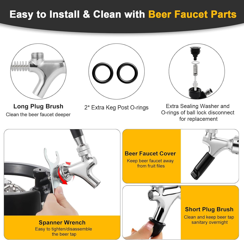 Ball Lock Keg Tap Faucet & Dual Hold Stable 0-60PSI CO2 Regulator | Stainless Steel Core Self-Closing Beer Faucet