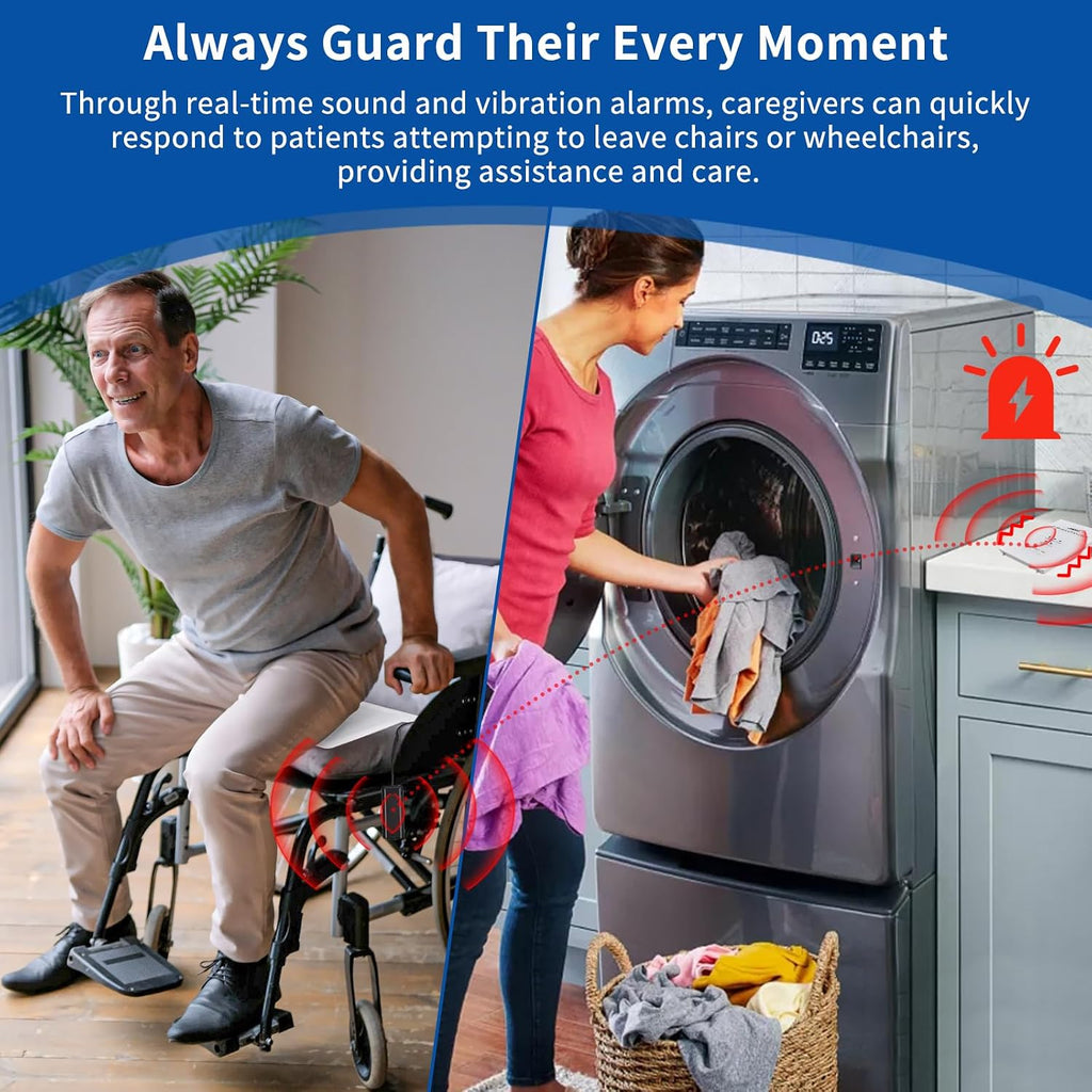 Wireless Chair Alarm for Elderly Dementia Patients, Fall Prevention Sensor with 3 Alarm Modes, Waterproof 10x15 PVC