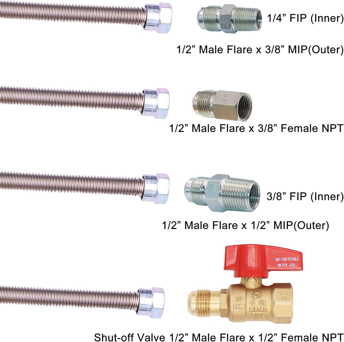 One Stop Gas Appliance Hook Up Kit - 1/2" Brass Gas Ball Valve and 22" Stainless Steel Flexible Gas Connector with Fittings for Garage Heaters, Gas Stoves, Wall Mounted Heaters, Gas Fireplace