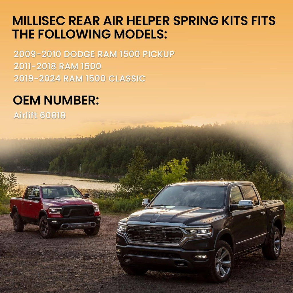 MILLISEC Air Spring Bags Suspension Kit Compatible with 2009-2022 Ram 1500 and 1500 Classic Pickups 60818 Rear Air Helper Spring Kit, Up to 1000 lbs of Load Leveling Capacity