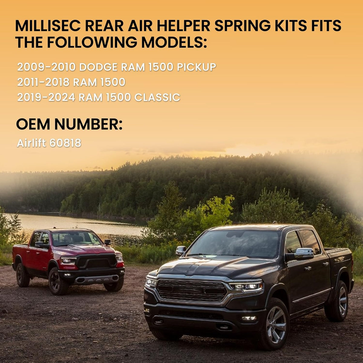 MILLISEC Air Spring Bags Suspension Kit Compatible with 2009-2022 Ram 1500 and 1500 Classic Pickups 60818 Rear Air Helper Spring Kit, Up to 1000 lbs of Load Leveling Capacity