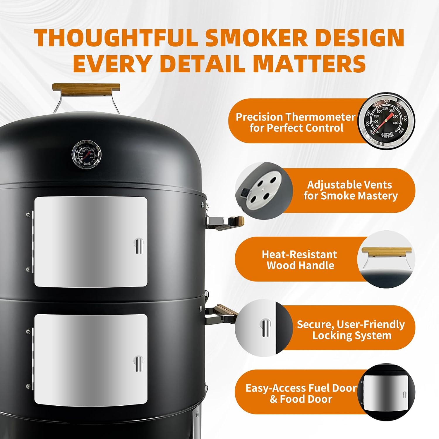 Vertical Charcoal Smoker Grills: Premium 20.5 Inch BBQ Meat Smokers