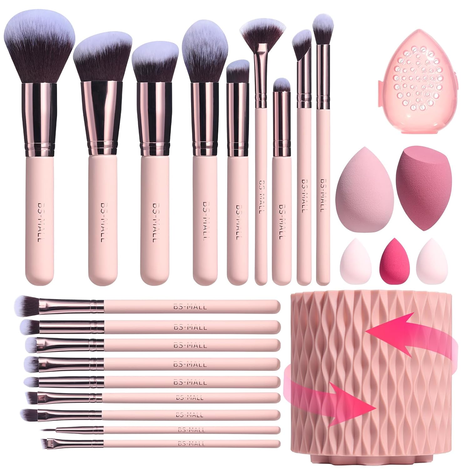 Makeup Brushes Premium Synthetic Foundation Powder Concealers Eye Shadows 18 Pcs Brush Set with 5 sponge & Holder