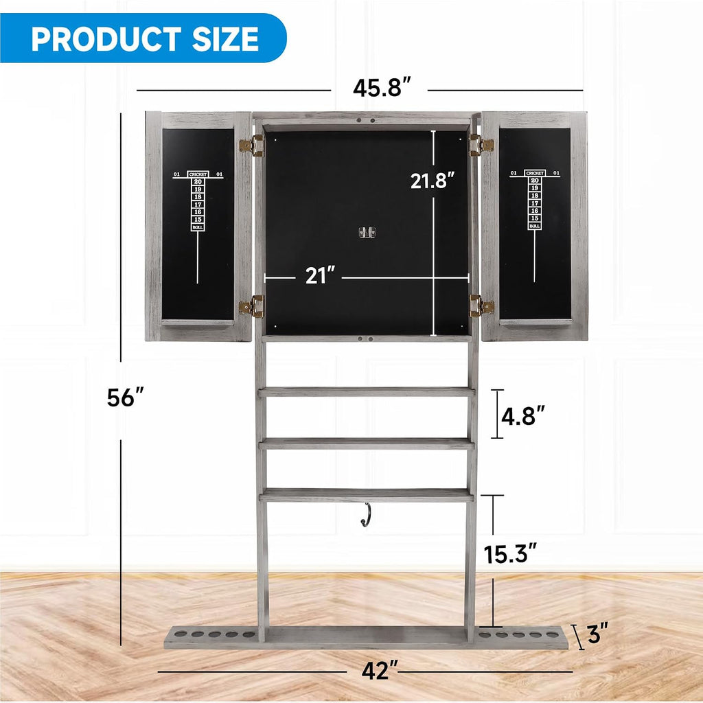 GSE Wall Mounted Billiard Pool Cue Rack & Dart Board Cabinet Only | Dart Scoreboard Included, 100% Solid Wood, Hold