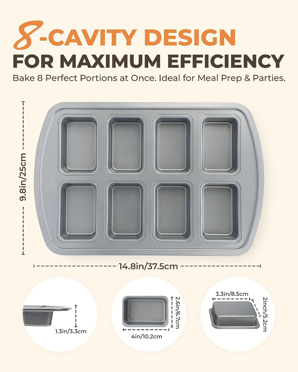 Mini Loaf Pan, 8-Cavity Non-Stick Carbon Steel Baking Pans Set