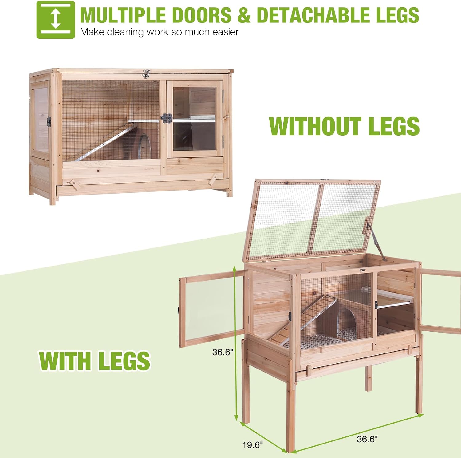 Guinea Pig Cages with Anti Chewing Sturdy Plastic Floor and Cool Zinc Plate, Indoor Rabbit Hutch with Hideout and