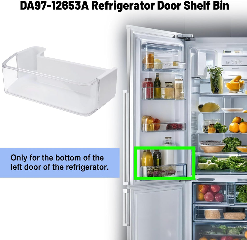 DA97-12653A Refrigerator Door Shelf Bin Compatible with Sam-sung RF263TEAE, RF263BEAE, RF265BEAESR, RF265BEAESG Bottom Left Replacement Replaces 3973523 PS4176656 AP5622629 EAP4176656