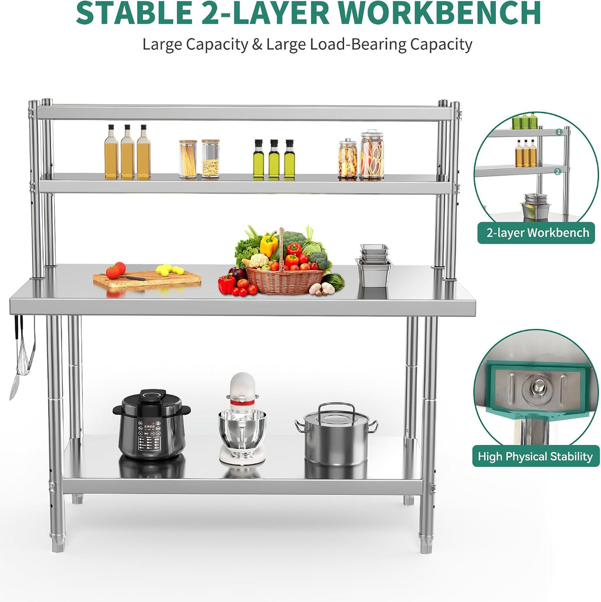 48" X 24" Stainless Steel Table with 48" X 12" Overshelves