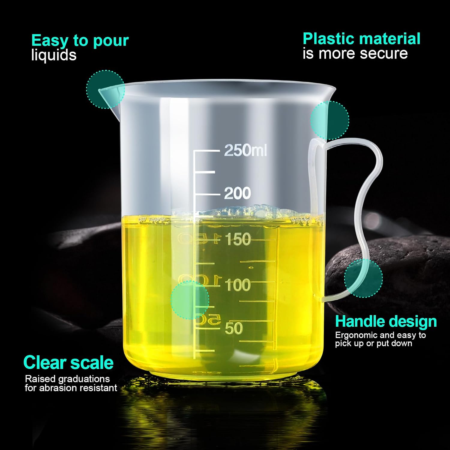 Graduated Cylinder Plastic Beaker, 5pcs Plastic Graduated Cylinder 10ml 25ml 50ml 100ml 250ml and 5pcs Plastic