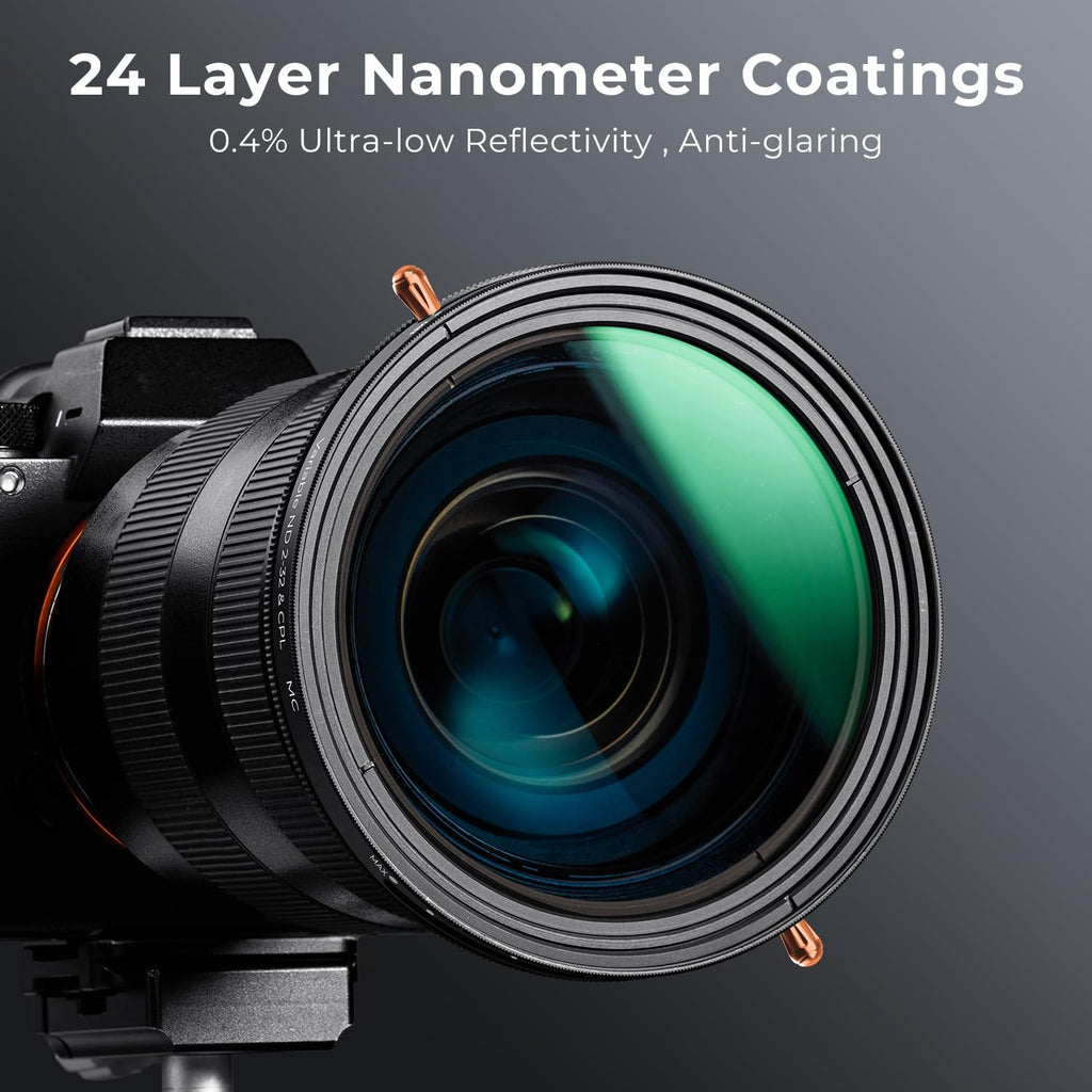 49mm Variable ND2-32 & CPL Polarizing Effect in 1 Lens Filter | 24 Multi-Coated Waterproof 1-5 Stops Adjustable