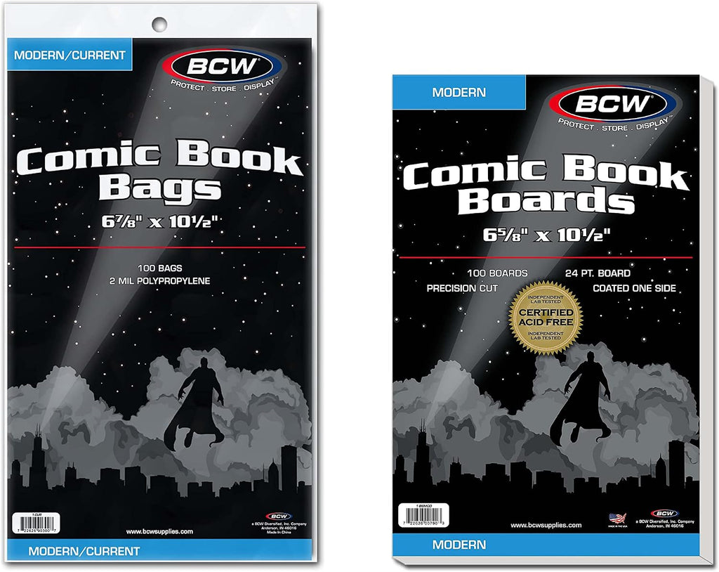 Comic Bags & Modern Backing Boards | 100ct | Acid-Free Archival Storage | Prevent Damage to Comics | 6 7/8 x 10 1/2
