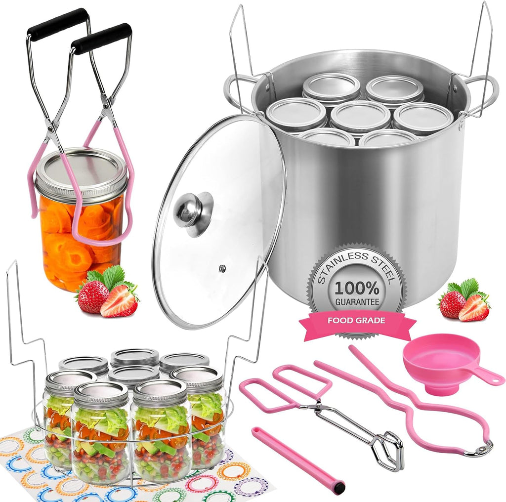 Canning Pot Water Bath Canner with Rack and Lid, 21.5 Quart Stainless Steel Stock Pots, Canning Supplies Starter Kit