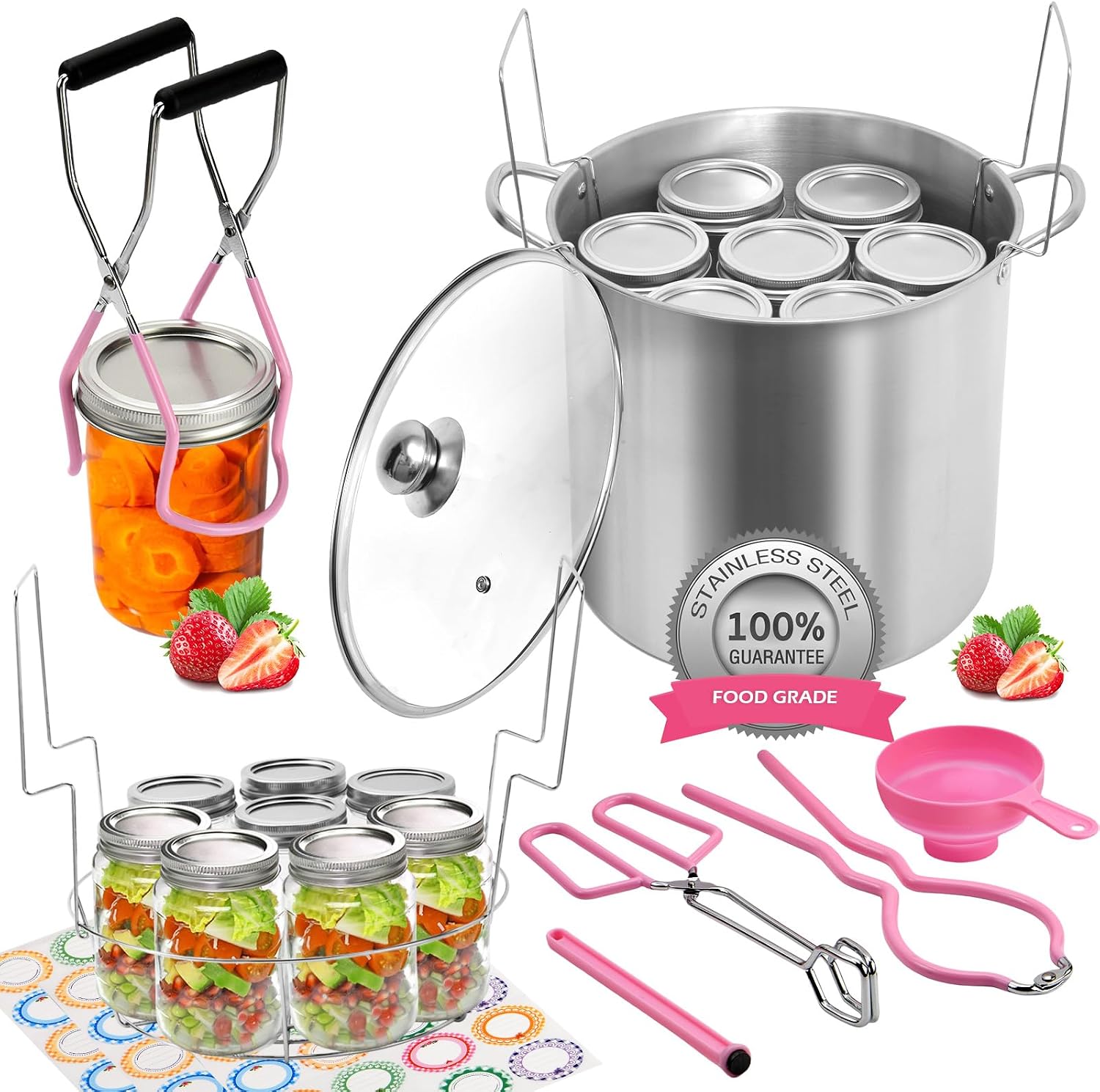 Canning Pot Water Bath Canner with Rack and Lid, 21.5 Quart Stainless Steel Stock Pots, Canning Supplies Starter Kit