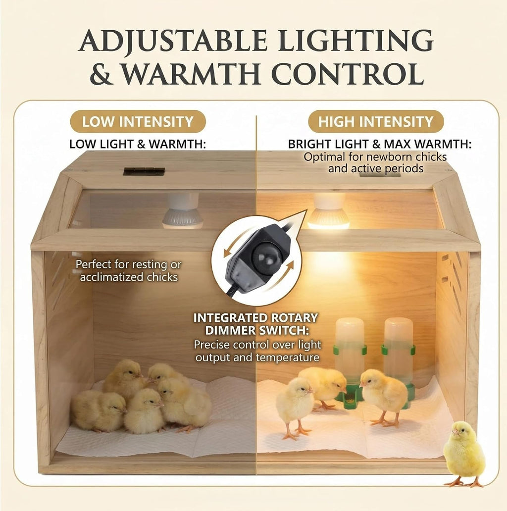 15.74 x 11.81 x 11.81” Chick Brooder Box with Heating Lamp, Poultry Brooder with Heaters, Wooden Brooder Box for Baby