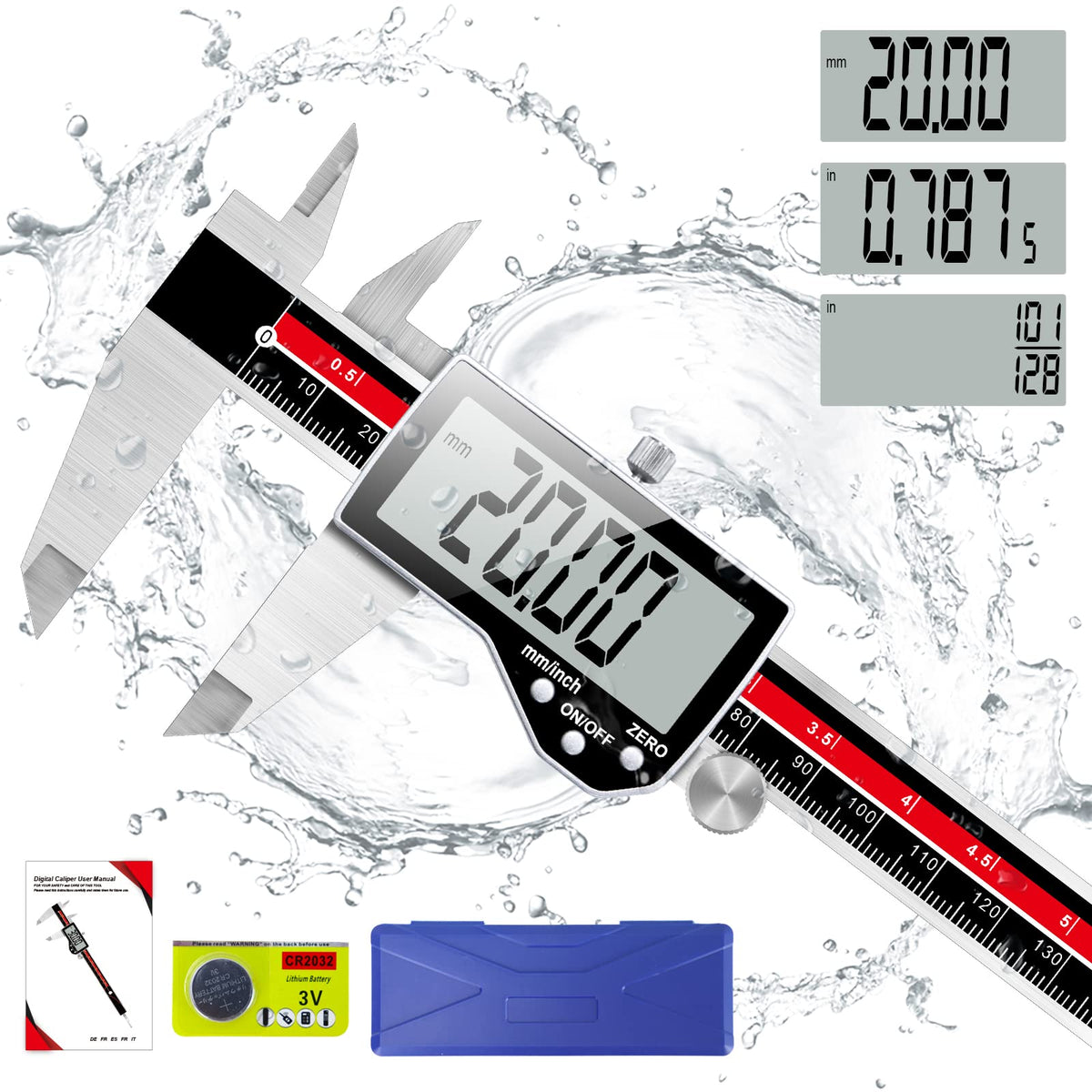Qfun 6 Inch Digital Vernier Caliper Metal Metric Precision Measuring Tools