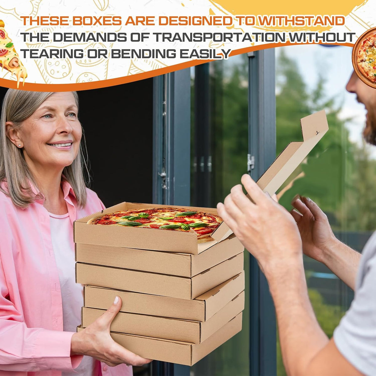 10 Pcs Corrugated Pizza Boxes 12 x 12 Inches, Brown