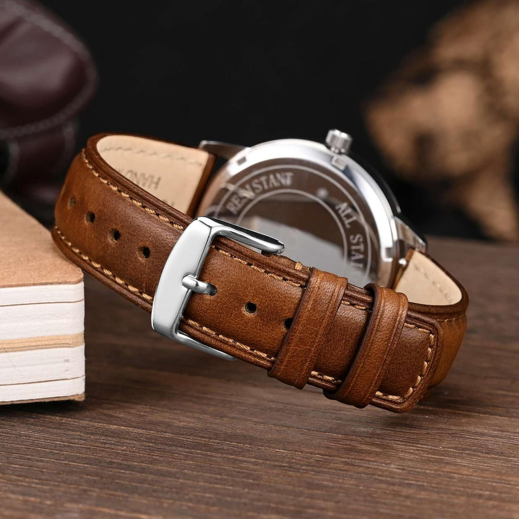 Quick Release Watch Band, Distressed Genuine Leather, Stainless Steel Buckle, Strap Width 18mm 19mm 20mm 22mm 24mm