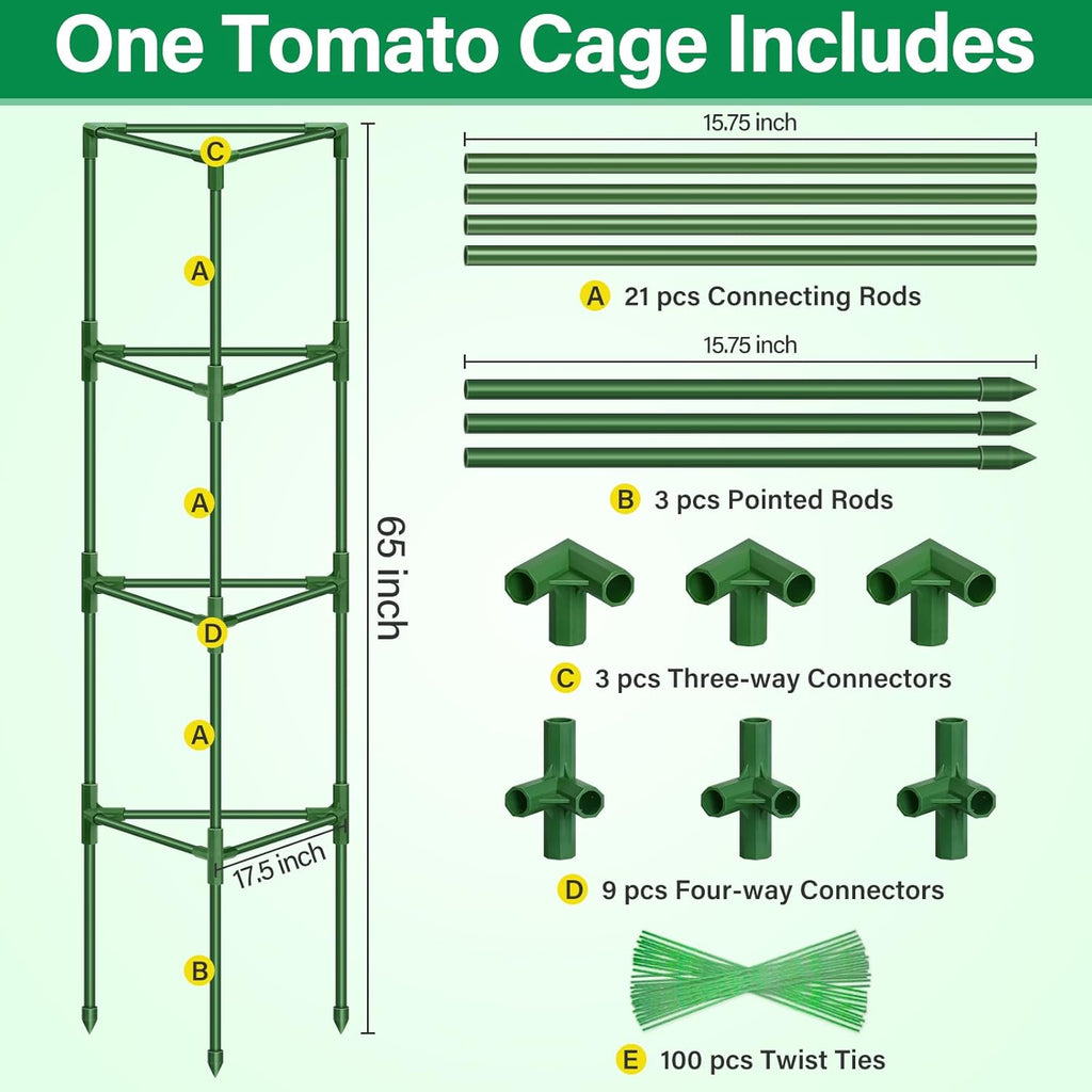 2 Pack 65 Inch Tomato Cage for Garden, Heavy-Duty Tomato Trellis Plant Support Stakes, Adjustable Garden Trellis