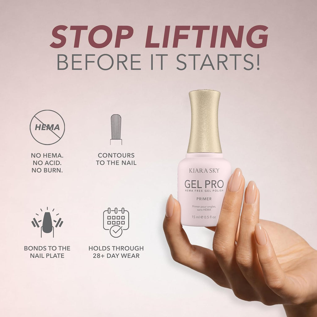 Gel Nail Primer – HEMA-Free, Acid-Free Adhesion Bond for Gel Polish, & Extensions – Fast Air Dry, 28+ Day Wear – 0.5