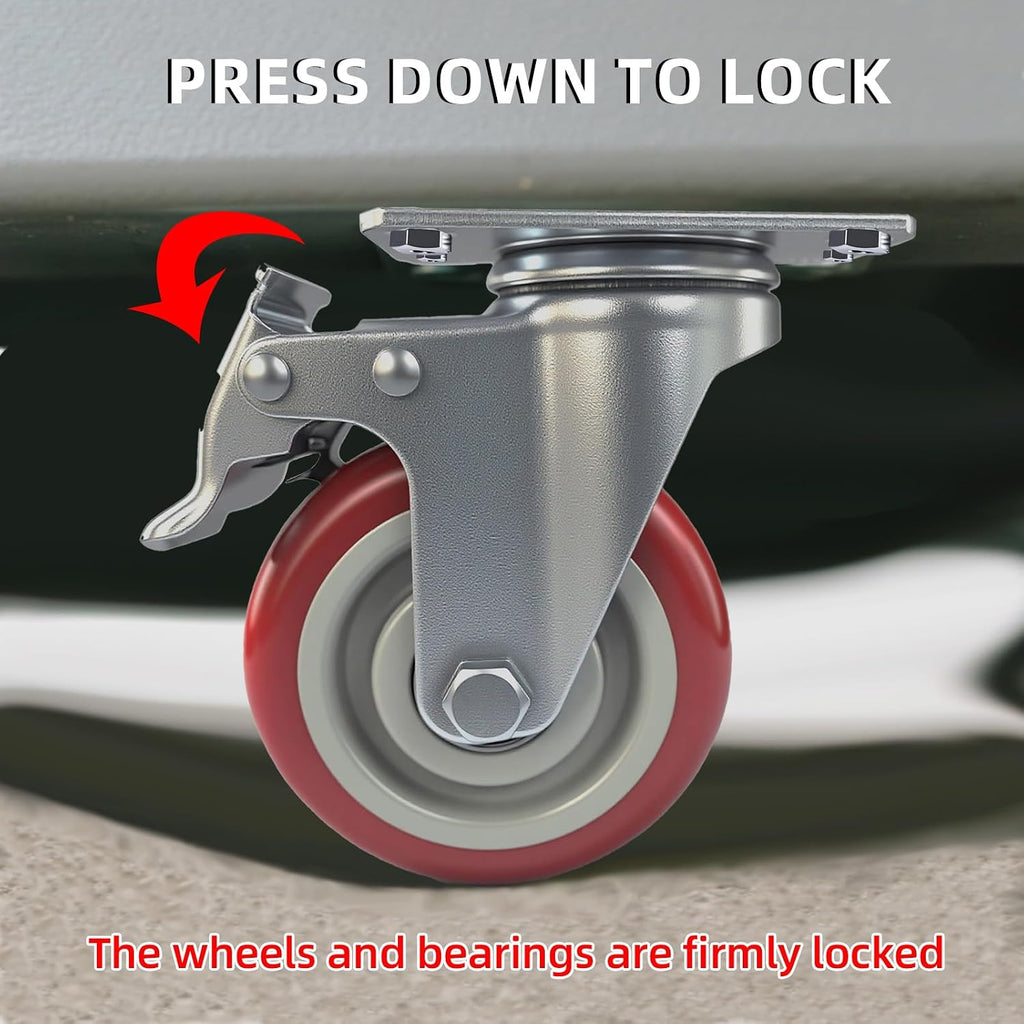 4 Inch Casters Set of 4 Heavy Duty with Brakes,Load 2200lbs | Lockable 360-degree Swivel Plate Caster Wheels for