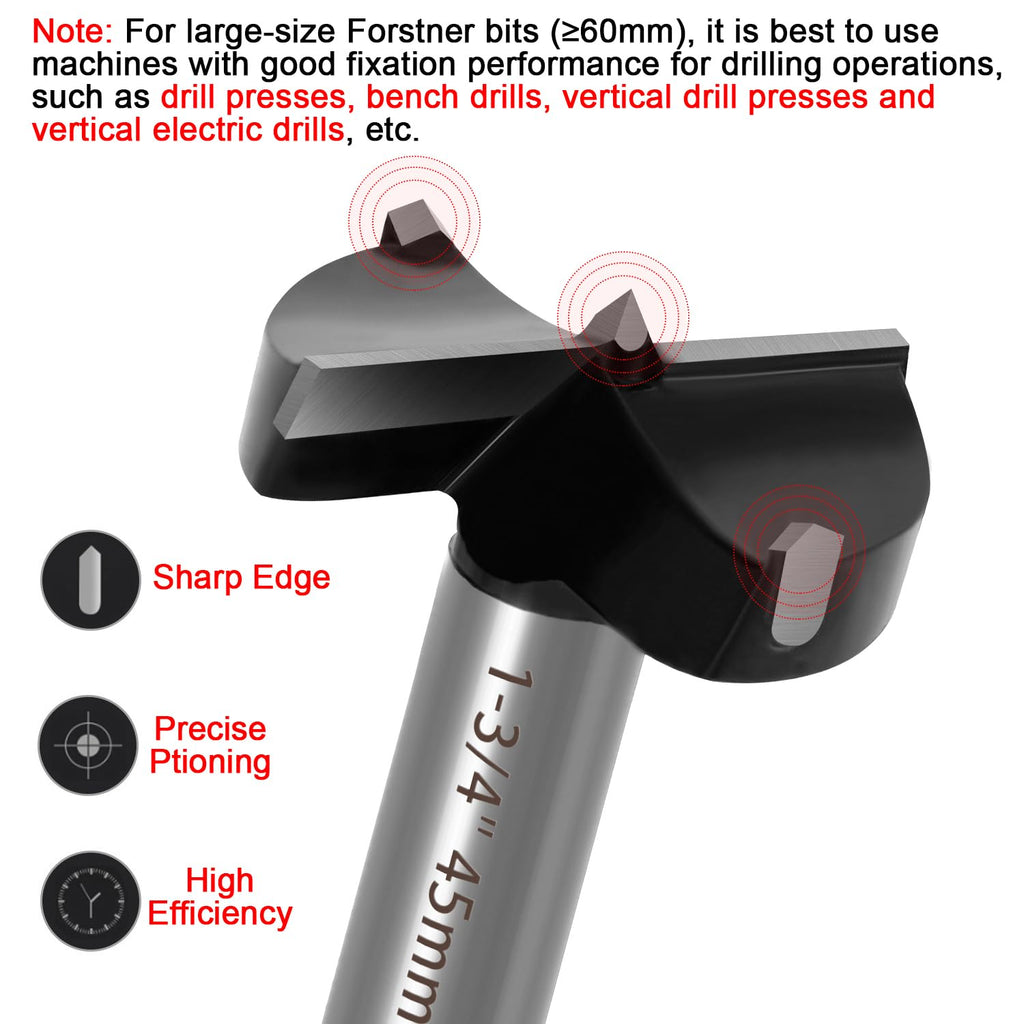 6PCS Large Size Forstner Bit set, 1-3/8Inch to 2-3/4Inch Carbide Tipped Forstner Drill Bit for Hard Wood, Wood