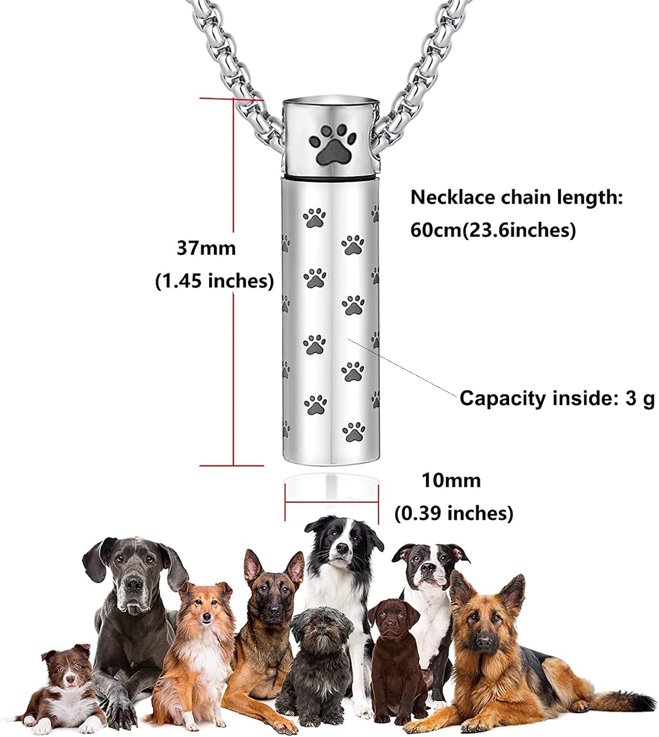Dog Urn Necklaces For Ashes Paw Print Ashes Urn Pendant Necklace Cylinder Cremation Necklace For Pet Ashes Urn