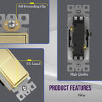 ENERLITES Gold 3-Way Decorator Paddle Rocker Light Switch, 15A, 5 Pack