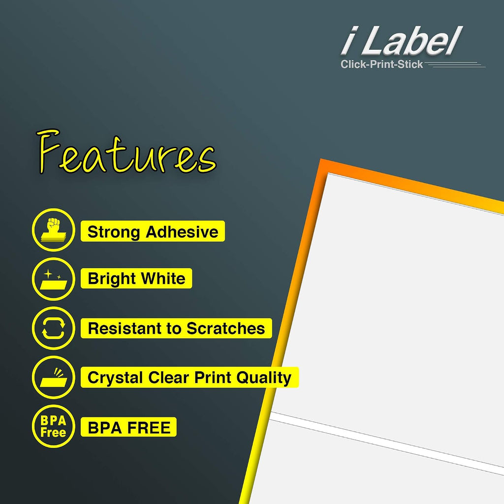 8.5" x 5.5" Half Sheet Self Adhesive Sticker Paper Shipping Labels for Laser & Inkjet Printers[50 Sheets,100 Labels]