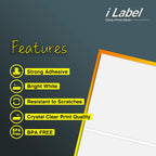 8.5" x 5.5" Half Sheet Self Adhesive Sticker Paper Shipping Labels for Laser & Inkjet Printers[50 Sheets,100 Labels]