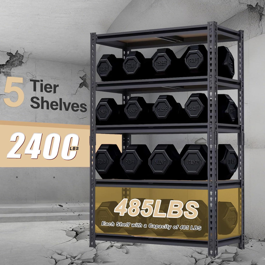 Garage Shelving, 2400 LBS Metal Storage Shelves, 12" x 28'' x 60'' Heavy Duty Shelf, Adjustable Shelving Rack