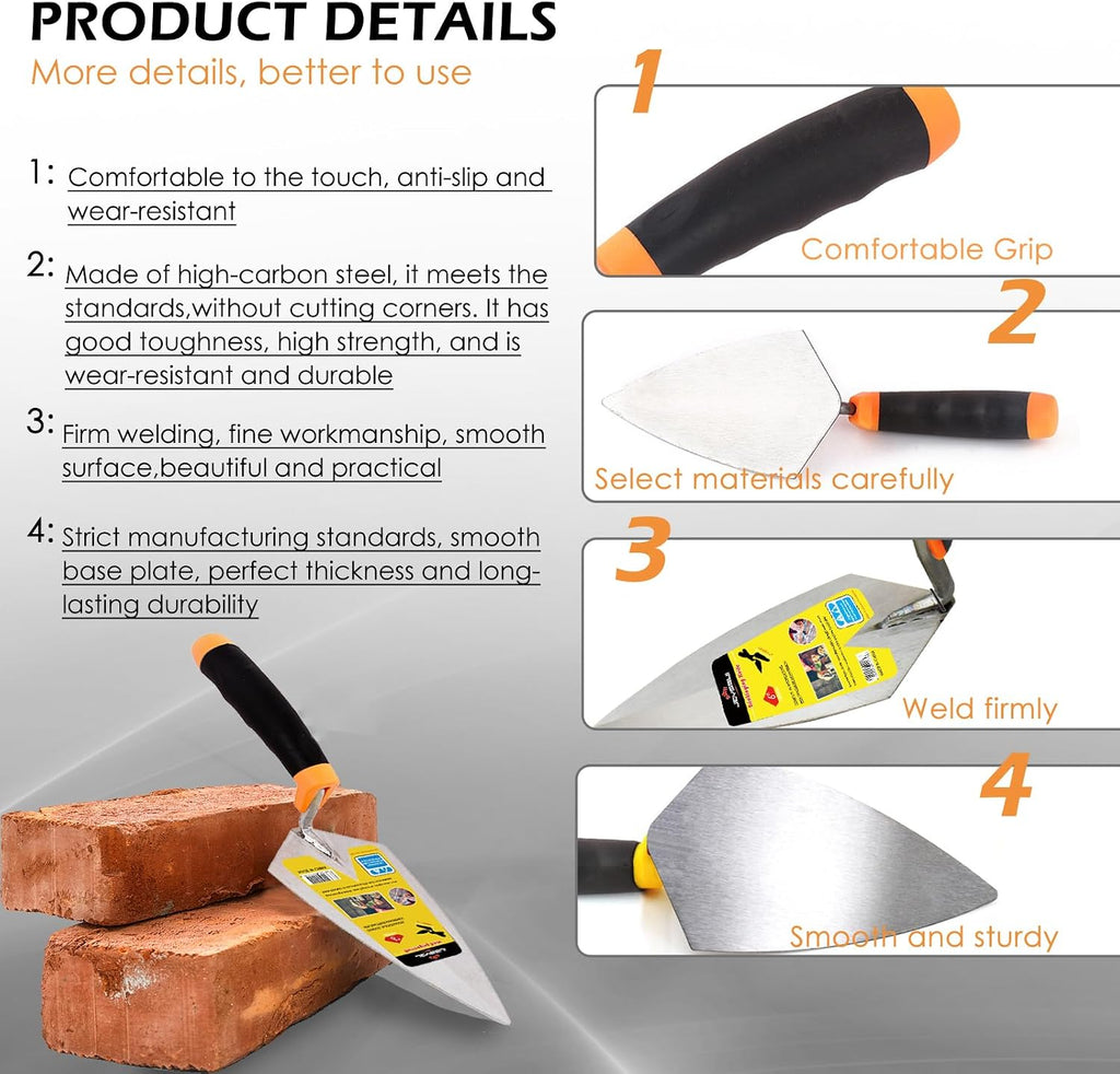Concrete Trowel Set, 2 Pack 6" Carbon Steel Masonry Tools | 2-piece 6" masonry trowel set with carbon steel blades