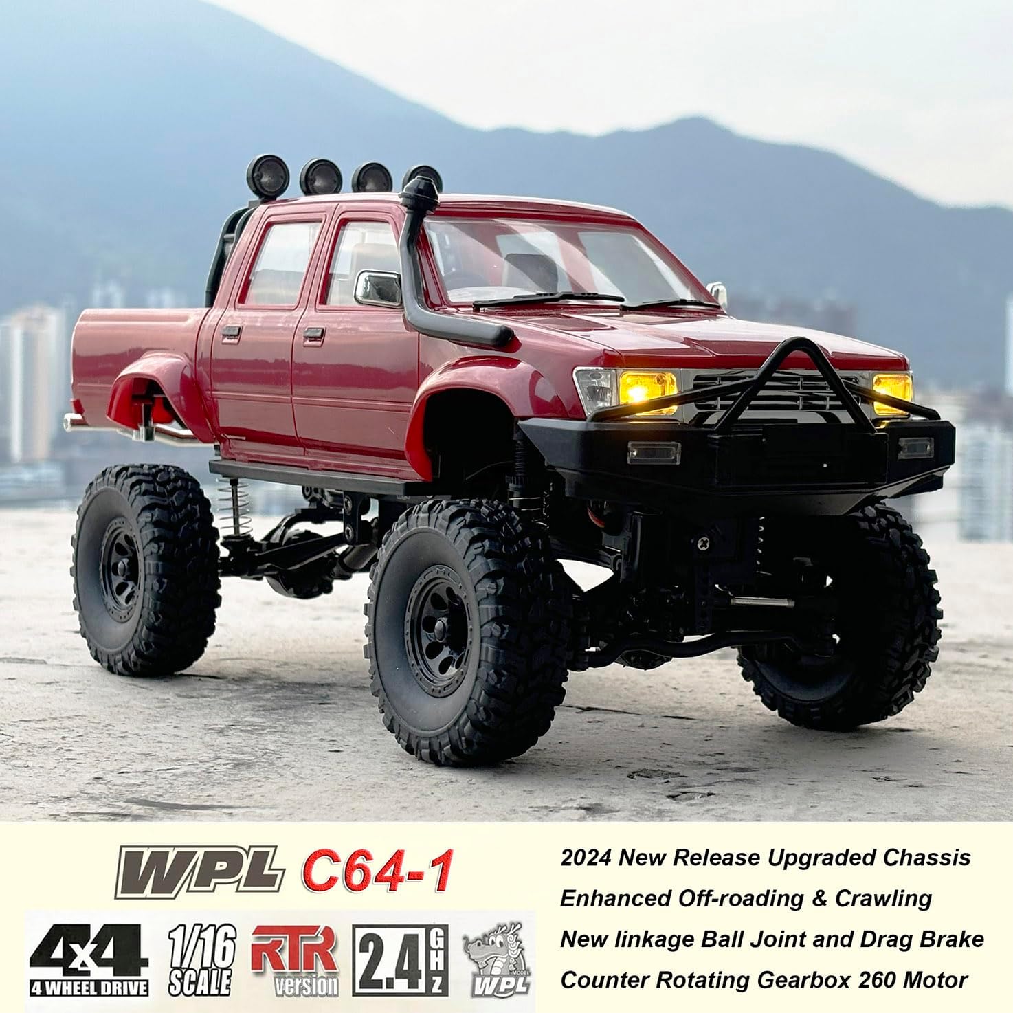 RC Rock Crawler 4x4 WPL C64-1 Remote Control Truck Off Road | 1/16 Scale RC Crawler RTR All Terrain 260 Motor 2.4GHz