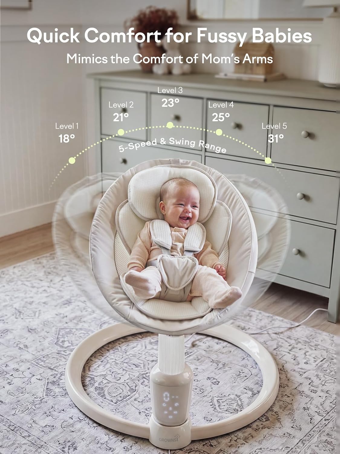 Baby Swings for Infants, Dual Motion Side-to-Side & Front-to-Back | Baby Swing Rocker with 5 Speeds and Built-in
