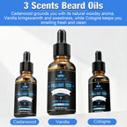 Beard Kit for Men with 3 Beard Oil Scents & Vanilla Beard Wash & Balm Set