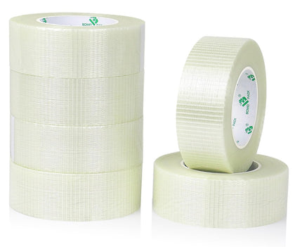 Transparent Bi-Directional Filament Strapping Tape 6.7 Mil x 1.88 Inch x 60yds Fiberglass Reinforced Tape for